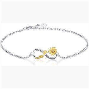 925 Sterling Silver Infinity Sunflower Bracelet Adjustable Jewelry